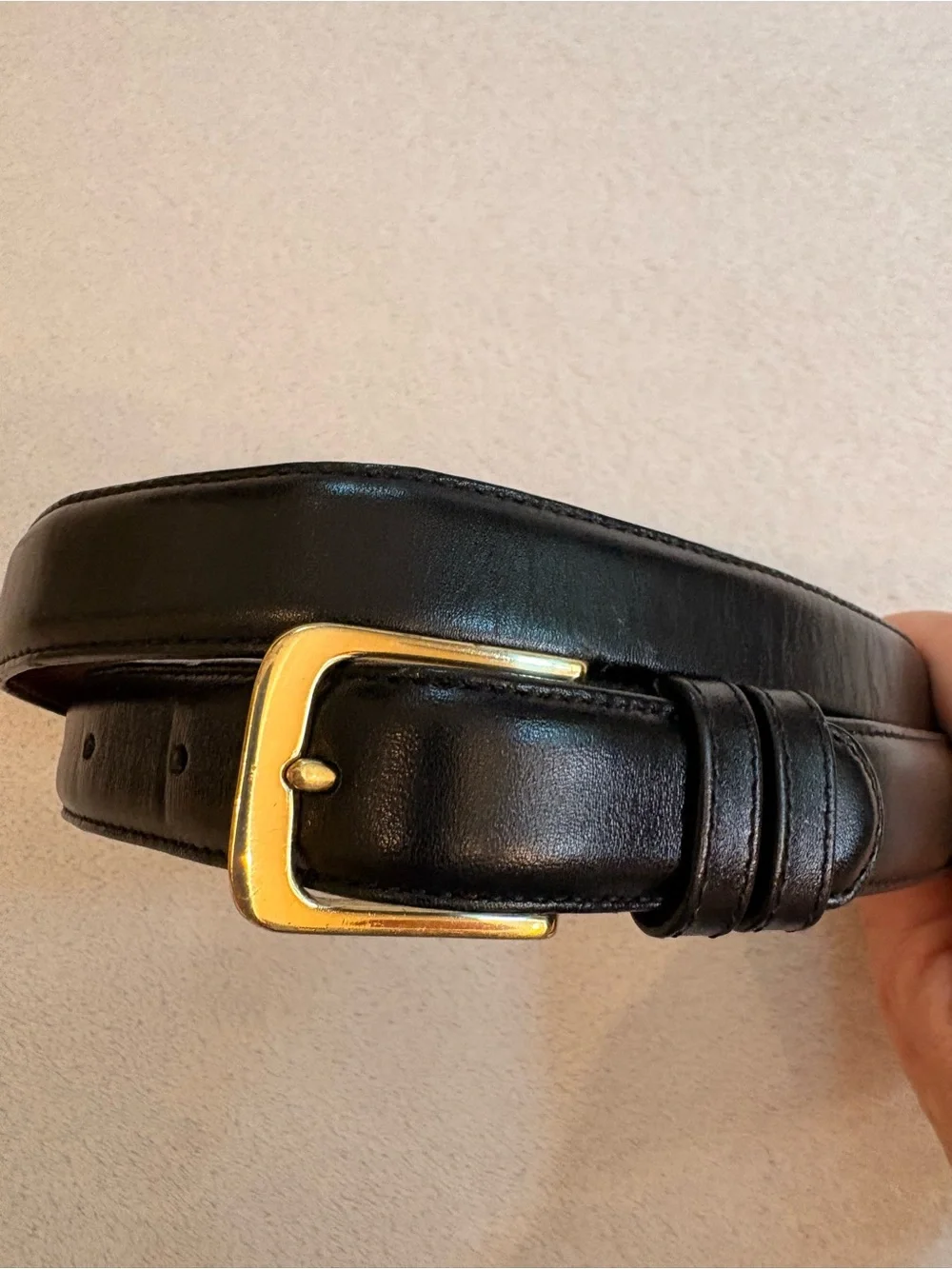 Coach Men’s Slim Black Leather Dress Belt Brass Gold Buckle Sz 34